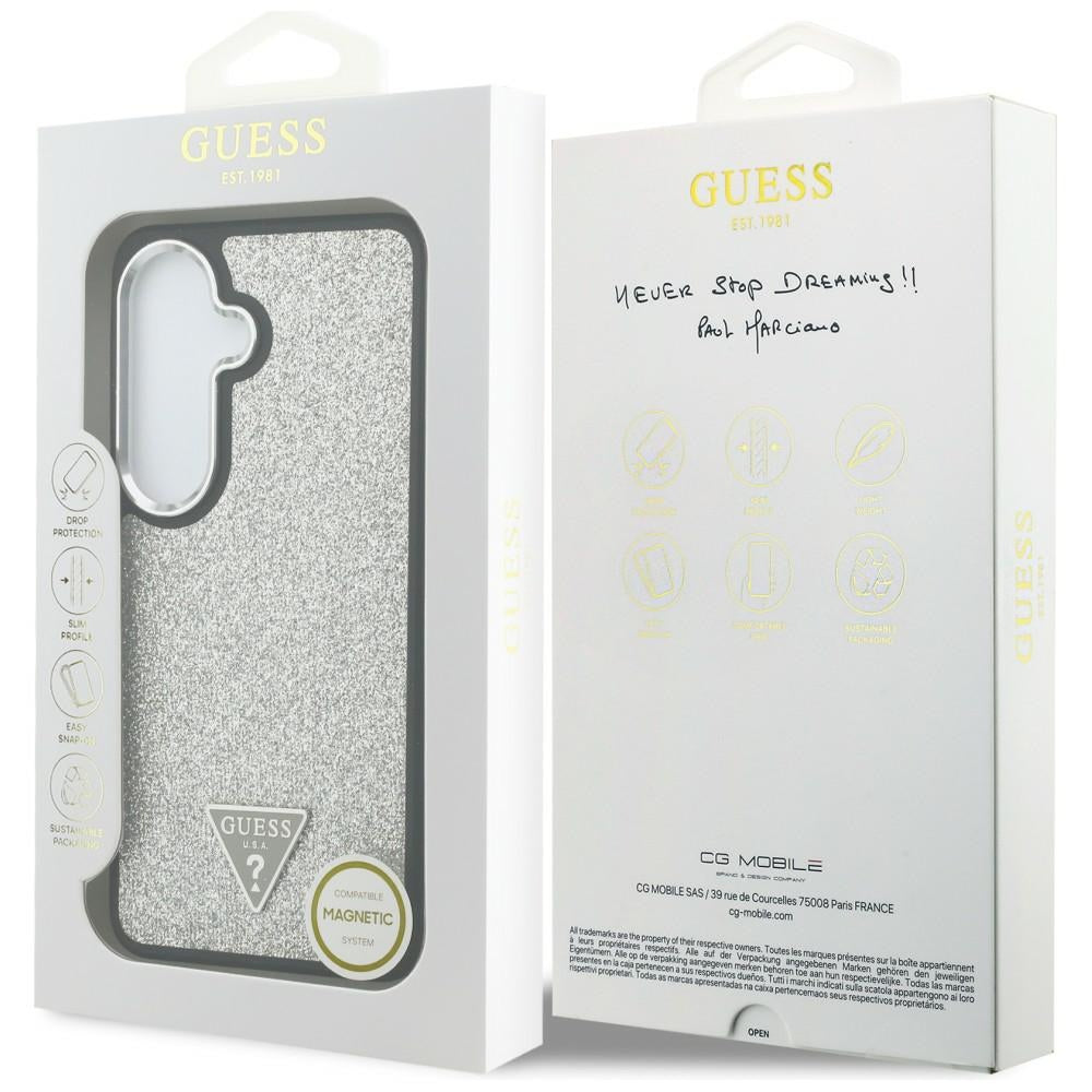 Etui Guess Fixed Glitter Triangle MagSafe ir Samsung Galaxy S26 - srebrne