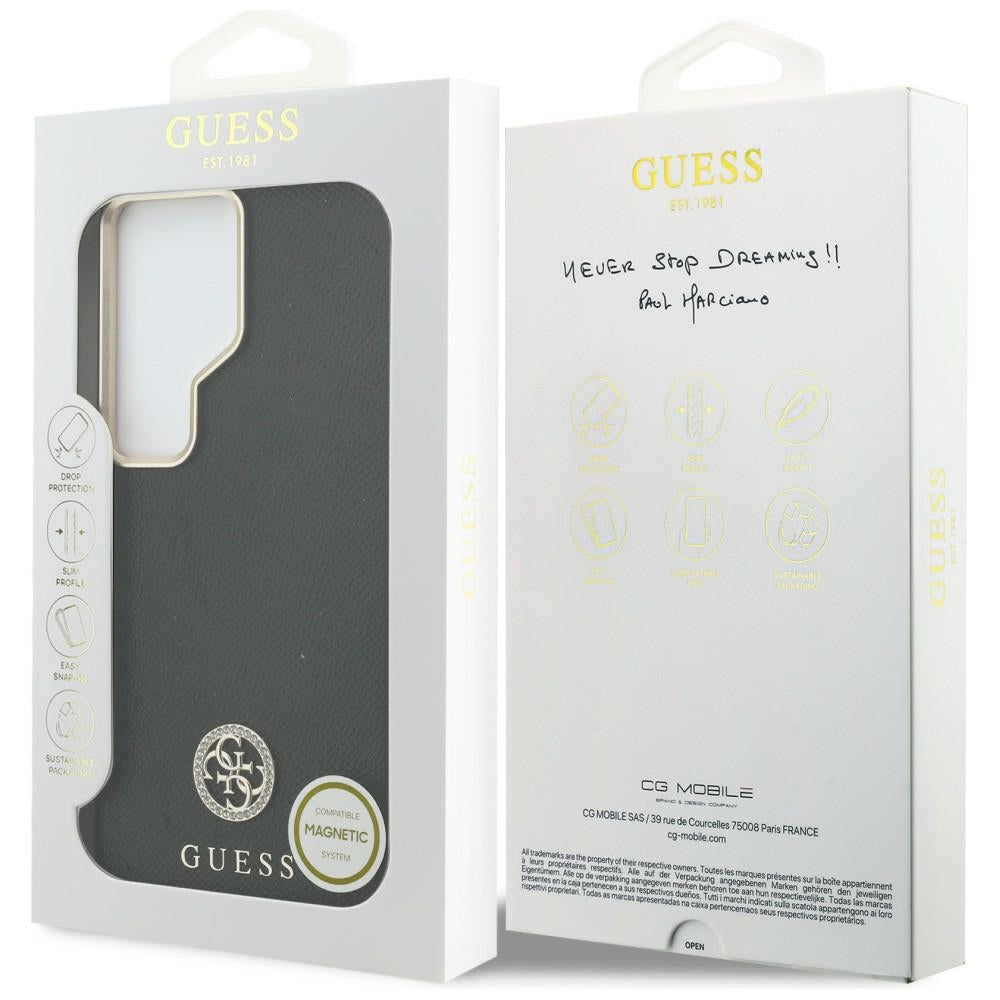 Dėklas Guess Rhinestone Round Logo MagSafe skirtas Samsung Galaxy S26 Ultra - juodas -- Samsung Galaxy S26 Ultra