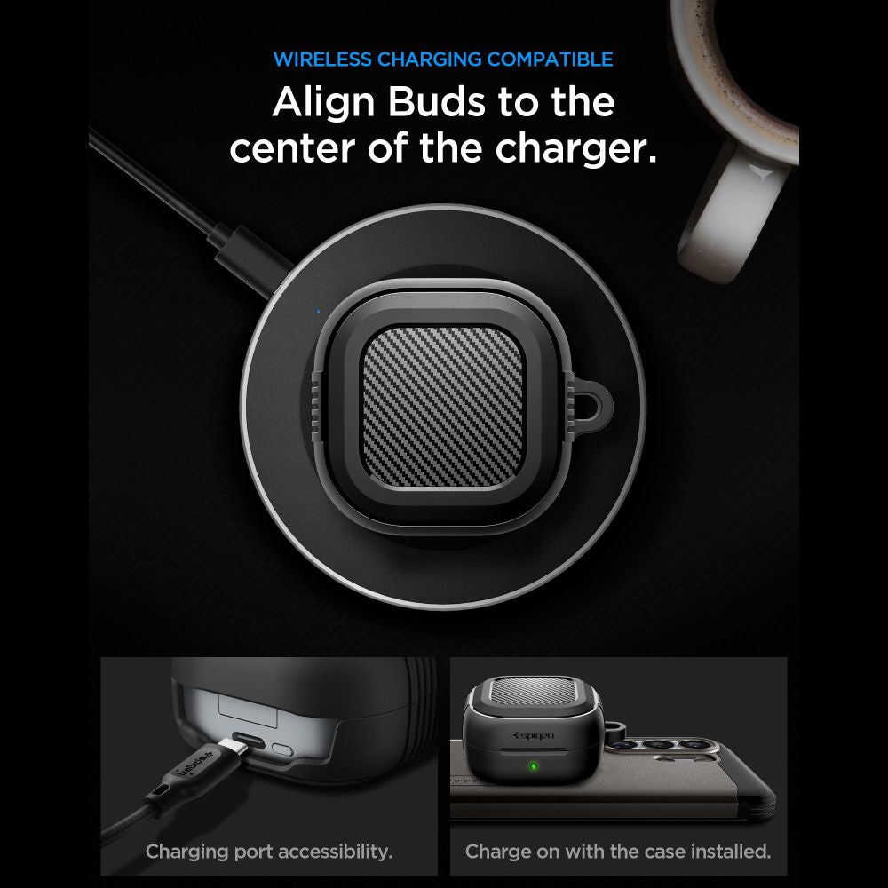 Spigen Rugged Armarba dėklas, skirtas Samsung Galaxy Buds 4 / 4 Pro – matinė juoda
