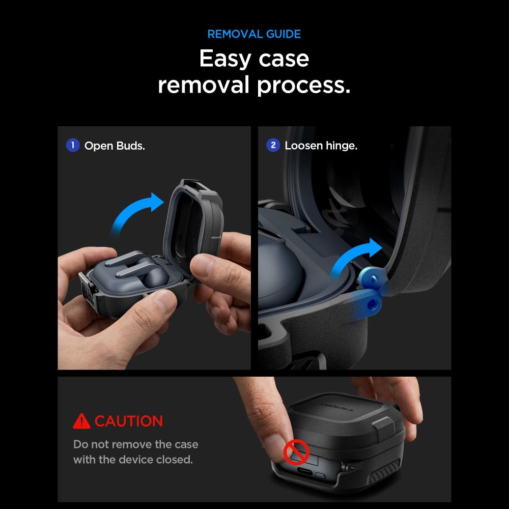 Spigen „Lock Fit“ dėklas, skirtas Samsung Galaxy Buds 4 / 4 Pro – matinė juoda