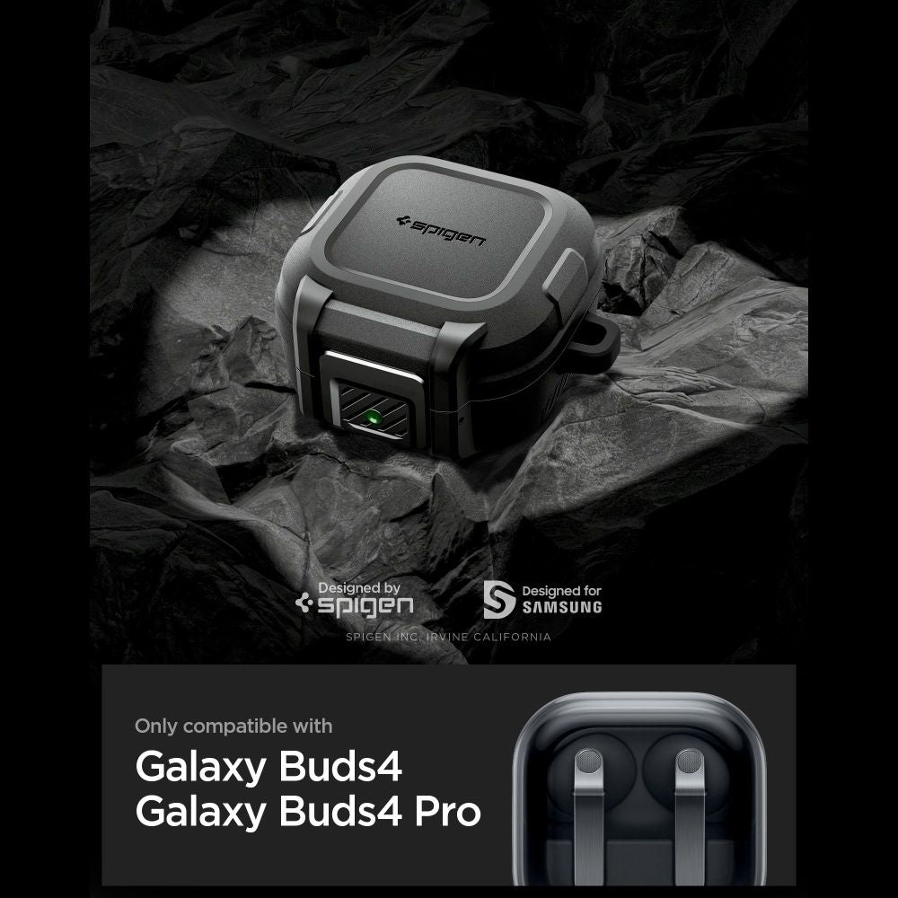 Spigen „Lock Fit“ dėklas, skirtas Samsung Galaxy Buds 4 / 4 Pro – matinė juoda