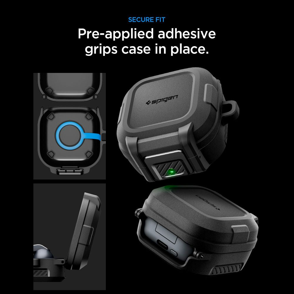 Spigen „Lock Fit“ dėklas, skirtas Samsung Galaxy Buds 4 / 4 Pro – matinė juoda