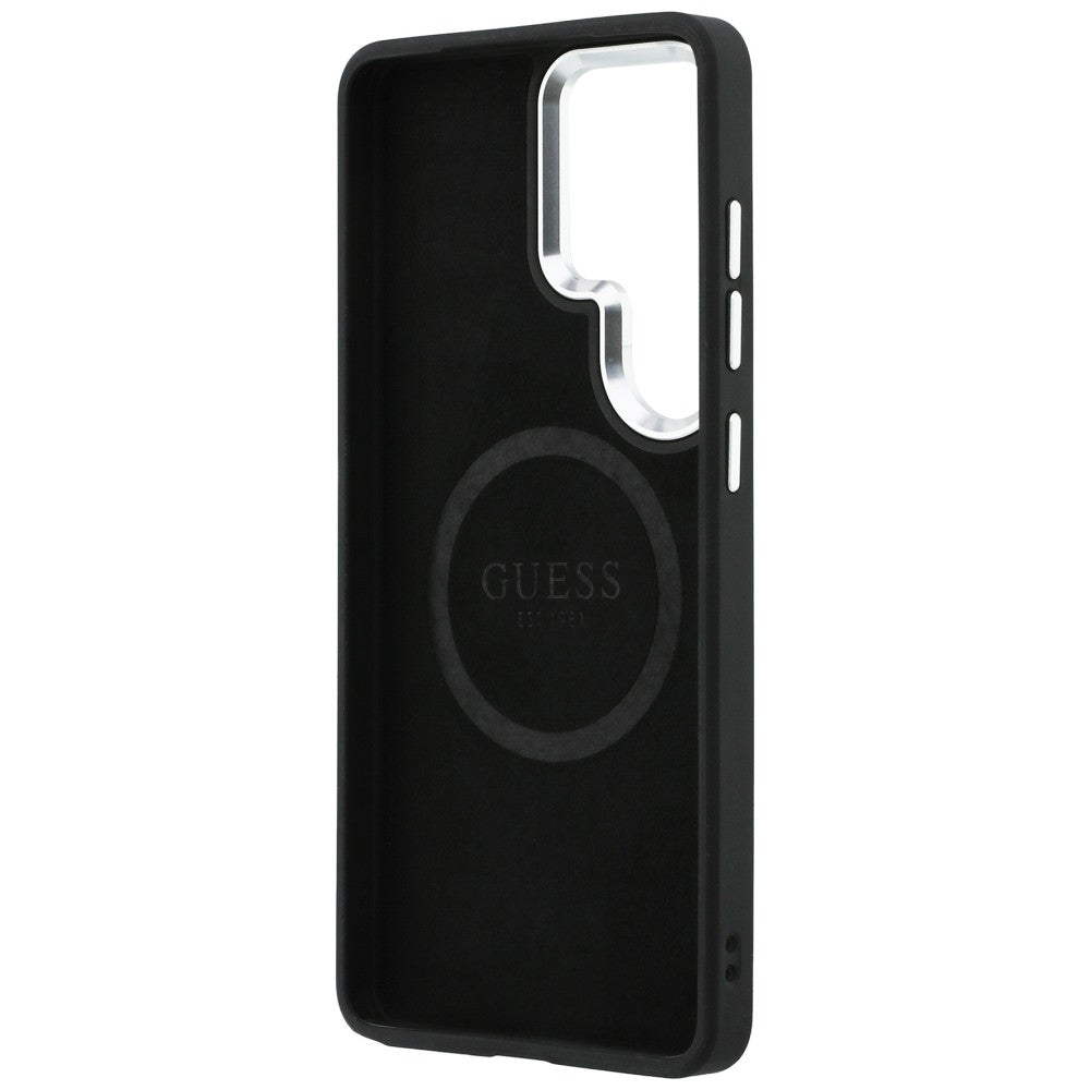 Guess reljefinis žiedinis trikampis logotipas MagSafe dėklas, skirtas Samsung Galaxy S26 Ultra - juodas