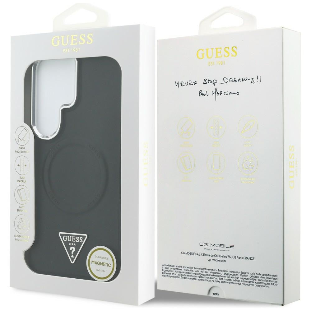 Guess reljefinis žiedinis trikampis logotipas MagSafe dėklas, skirtas Samsung Galaxy S26 Ultra - juodas