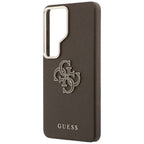 Guess Grained Big 4G Metalinis logotipo dėklas, skirtas Samsung Galaxy S26 Ultra – rudas