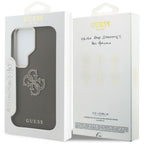 Guess Grained Big 4G Metalinis logotipo dėklas, skirtas Samsung Galaxy S26 Ultra – rudas