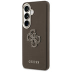 Guess Grained Big 4G Metalinis logotipo dėklas, skirtas Samsung Galaxy S26+ – rudas