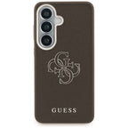 Guess Grained Big 4G Metalinis logotipo dėklas, skirtas Samsung Galaxy S26+ – rudas