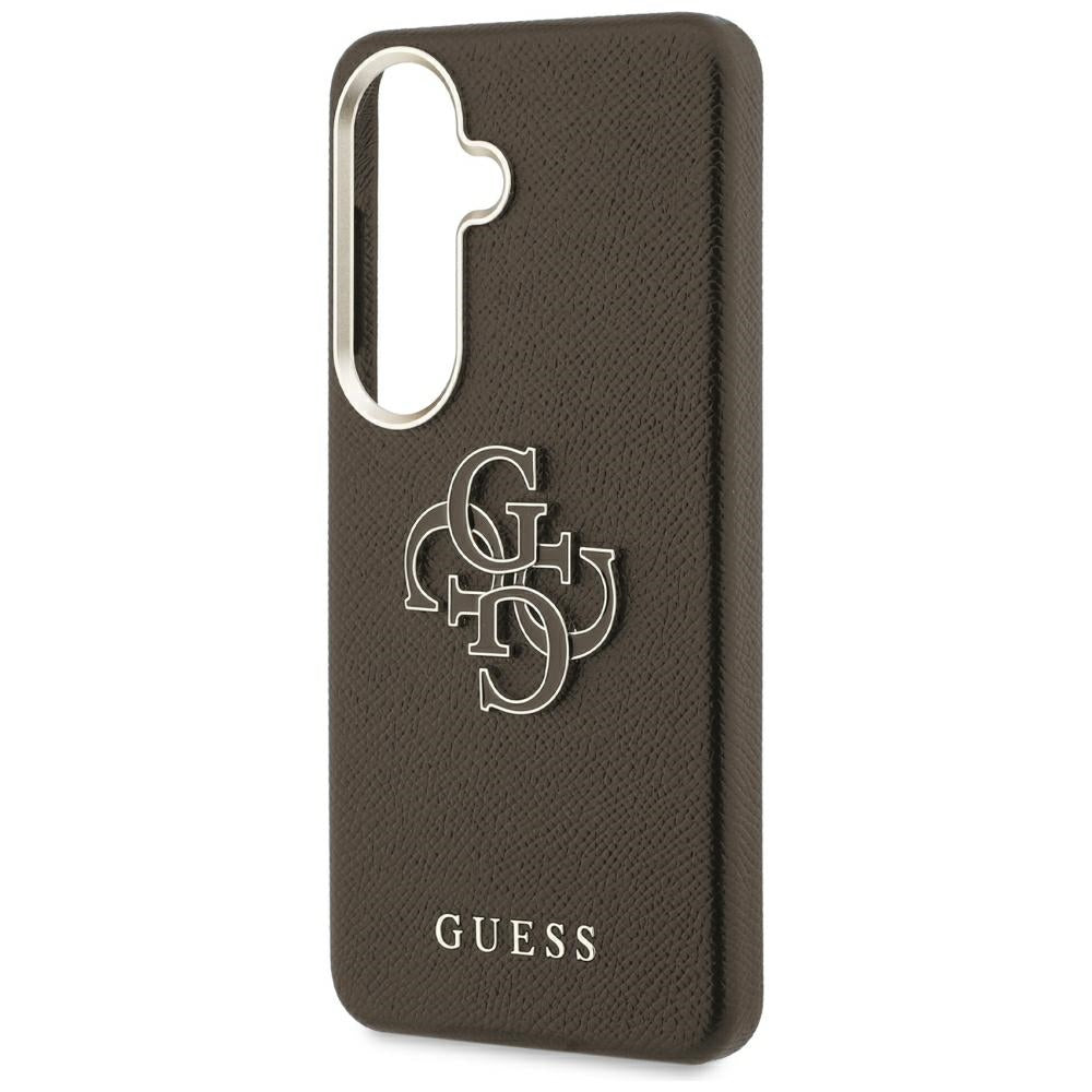 Guess Grained Big 4G Metalinis logotipo dėklas, skirtas Samsung Galaxy S26+ – rudas
