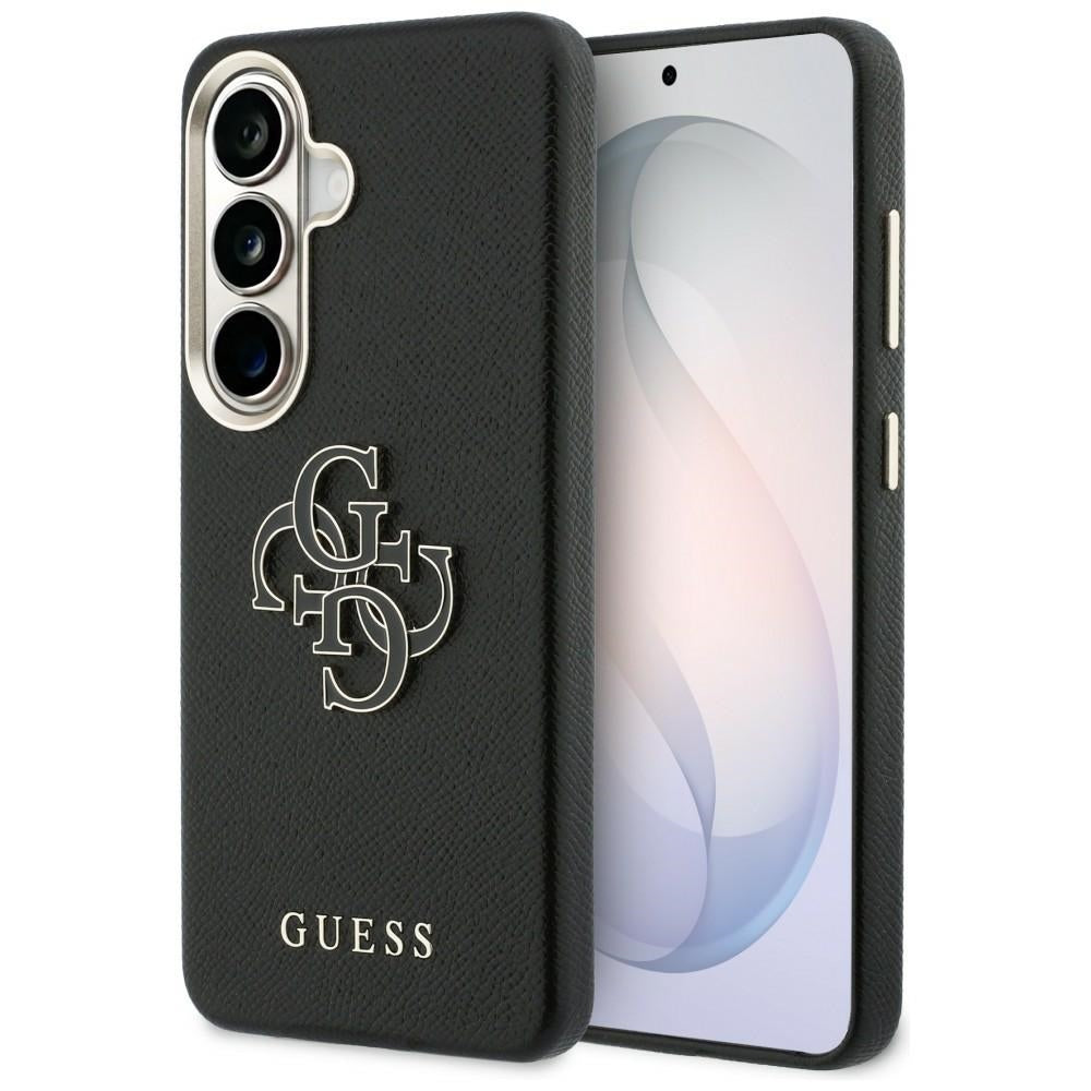Guess Grained Big 4G Metalinis logotipo dėklas, skirtas Samsung Galaxy S26+ - juodas