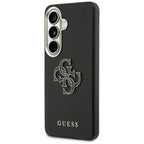 Guess Grained Big 4G Metalinis logotipo dėklas, skirtas Samsung Galaxy S26+ - juodas