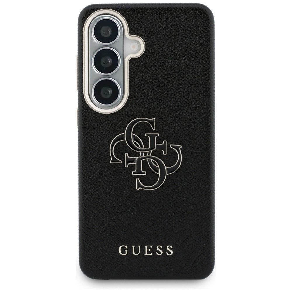 Guess Grained Big 4G Metalinis logotipo dėklas, skirtas Samsung Galaxy S26+ - juodas