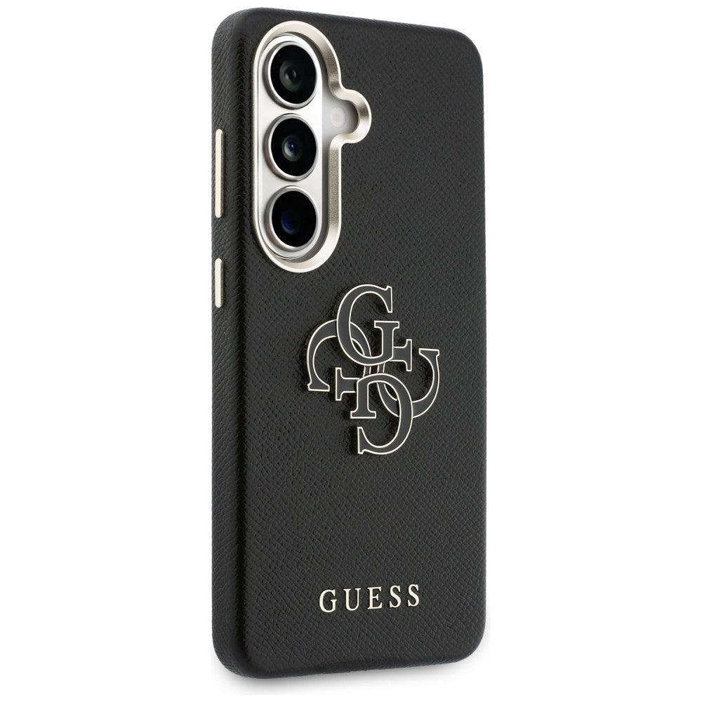 Guess Grained Big 4G Metalinis logotipo dėklas, skirtas Samsung Galaxy S26+ - juodas