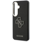 Guess Grained Big 4G Metalinis logotipo dėklas, skirtas Samsung Galaxy S26+ - juodas