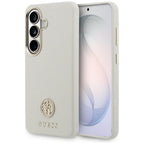 Guess Rhinestone Round Logo MagSafe dėklas, skirtas Samsung Galaxy S26 - smėlio spalvos