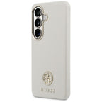 Guess Rhinestone Round Logo MagSafe dėklas, skirtas Samsung Galaxy S26 - smėlio spalvos