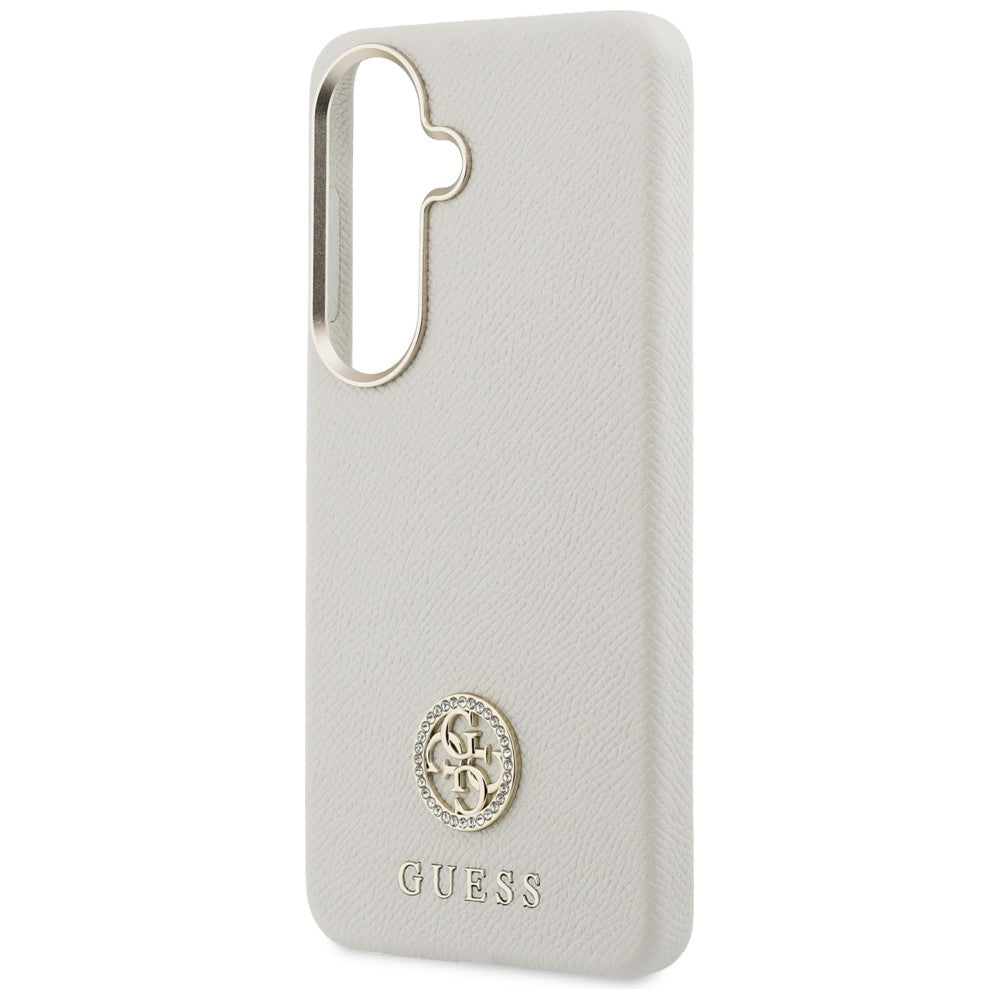 Guess Rhinestone Round Logo MagSafe dėklas, skirtas Samsung Galaxy S26 - smėlio spalvos