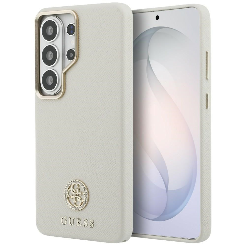 Guess Rhinestone Round Logo MagSafe dėklas, skirtas Samsung Galaxy S26 Ultra – smėlio spalvos