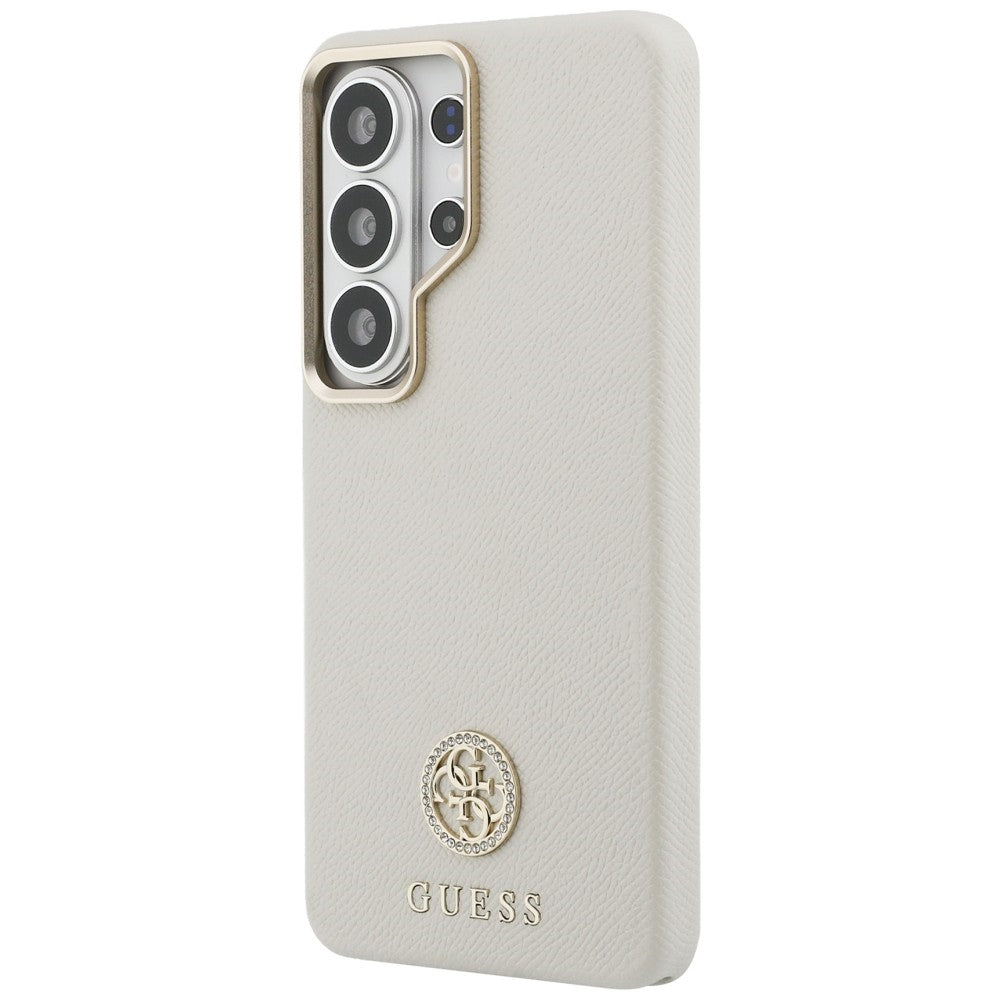 Guess Rhinestone Round Logo MagSafe dėklas, skirtas Samsung Galaxy S26 Ultra – smėlio spalvos