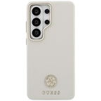 Guess Rhinestone Round Logo MagSafe dėklas, skirtas Samsung Galaxy S26 Ultra – smėlio spalvos