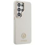 Guess Rhinestone Round Logo MagSafe dėklas, skirtas Samsung Galaxy S26 Ultra – smėlio spalvos