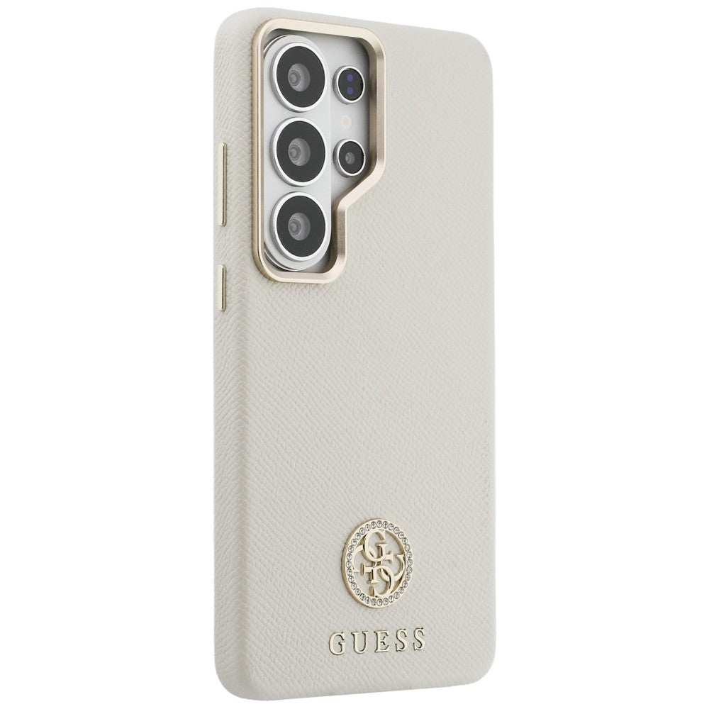 Guess Rhinestone Round Logo MagSafe dėklas, skirtas Samsung Galaxy S26 Ultra – smėlio spalvos