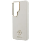 Guess Rhinestone Round Logo MagSafe dėklas, skirtas Samsung Galaxy S26 Ultra – smėlio spalvos