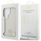 Guess Rhinestone Round Logo MagSafe dėklas, skirtas Samsung Galaxy S26 Ultra – smėlio spalvos