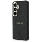 Guess Saffiano Peony Reljefinis žiedas MagSafe dėklas, skirtas Samsung Galaxy S26 - juodas