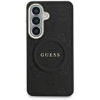Guess Saffiano Peony Reljefinis žiedas MagSafe dėklas, skirtas Samsung Galaxy S26 - juodas
