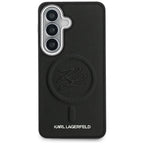 Karlo Lagerfeldo reljefinis žiedo inicialai MagSafe dėklas, skirtas Samsung Galaxy S26 - juodas