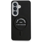 Karlo Lagerfeldo reljefinis žiedas RSG Logo MagSafe dėklas, skirtas Samsung Galaxy S26 - juodas