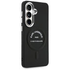 Karlo Lagerfeldo reljefinis žiedas RSG Logo MagSafe dėklas, skirtas Samsung Galaxy S26 - juodas