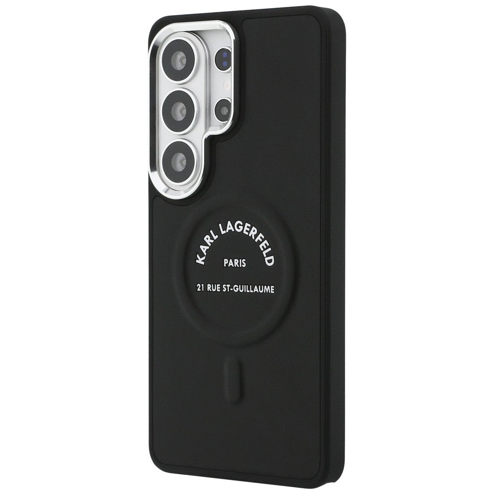 Karlo Lagerfeldo reljefinis žiedas RSG Logo MagSafe dėklas, skirtas Samsung Galaxy S26 Ultra - juodas