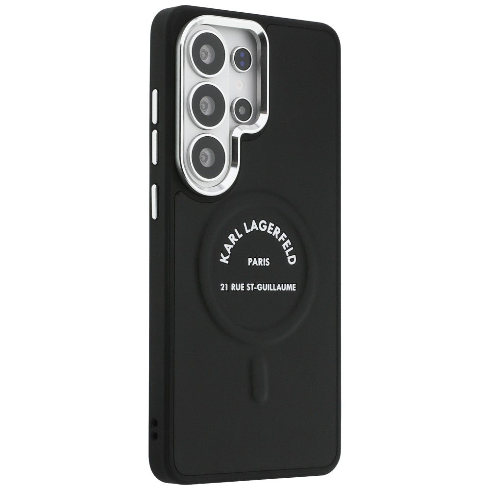 Karlo Lagerfeldo reljefinis žiedas RSG Logo MagSafe dėklas, skirtas Samsung Galaxy S26 Ultra - juodas