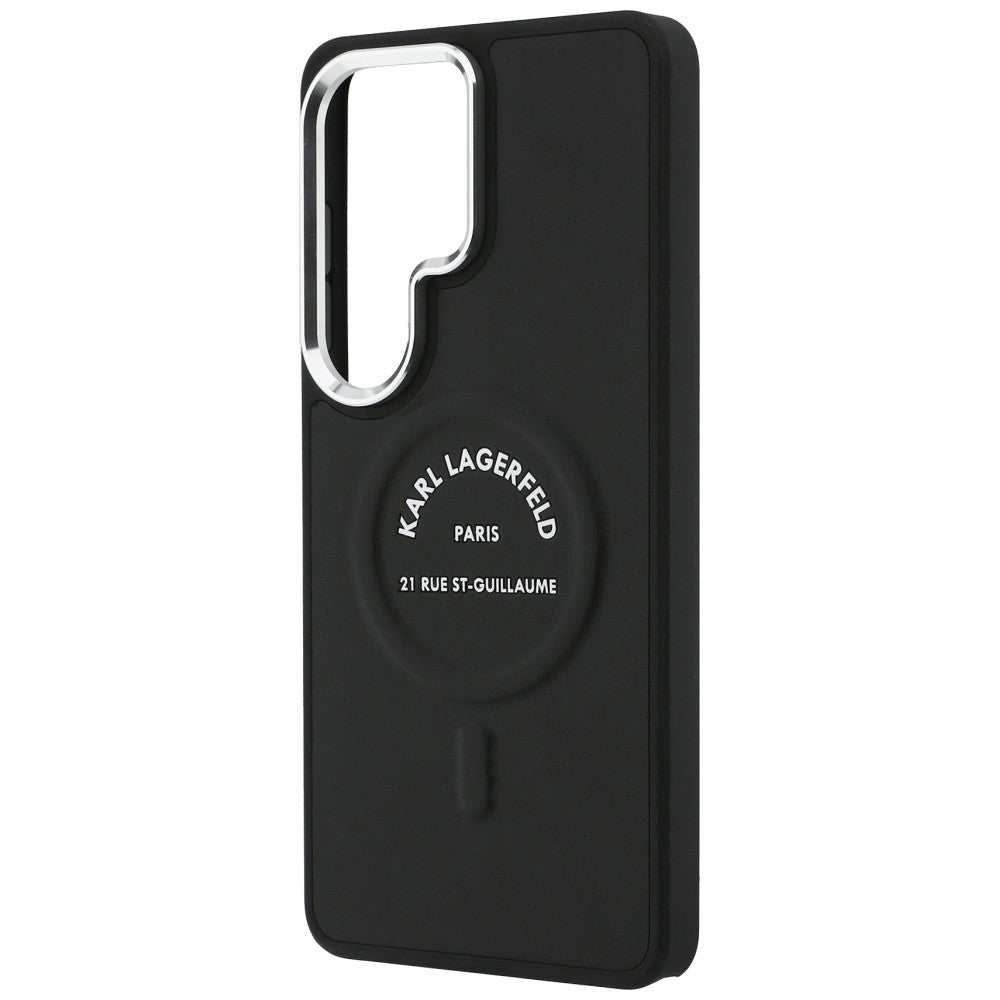 Karlo Lagerfeldo reljefinis žiedas RSG Logo MagSafe dėklas, skirtas Samsung Galaxy S26 Ultra - juodas