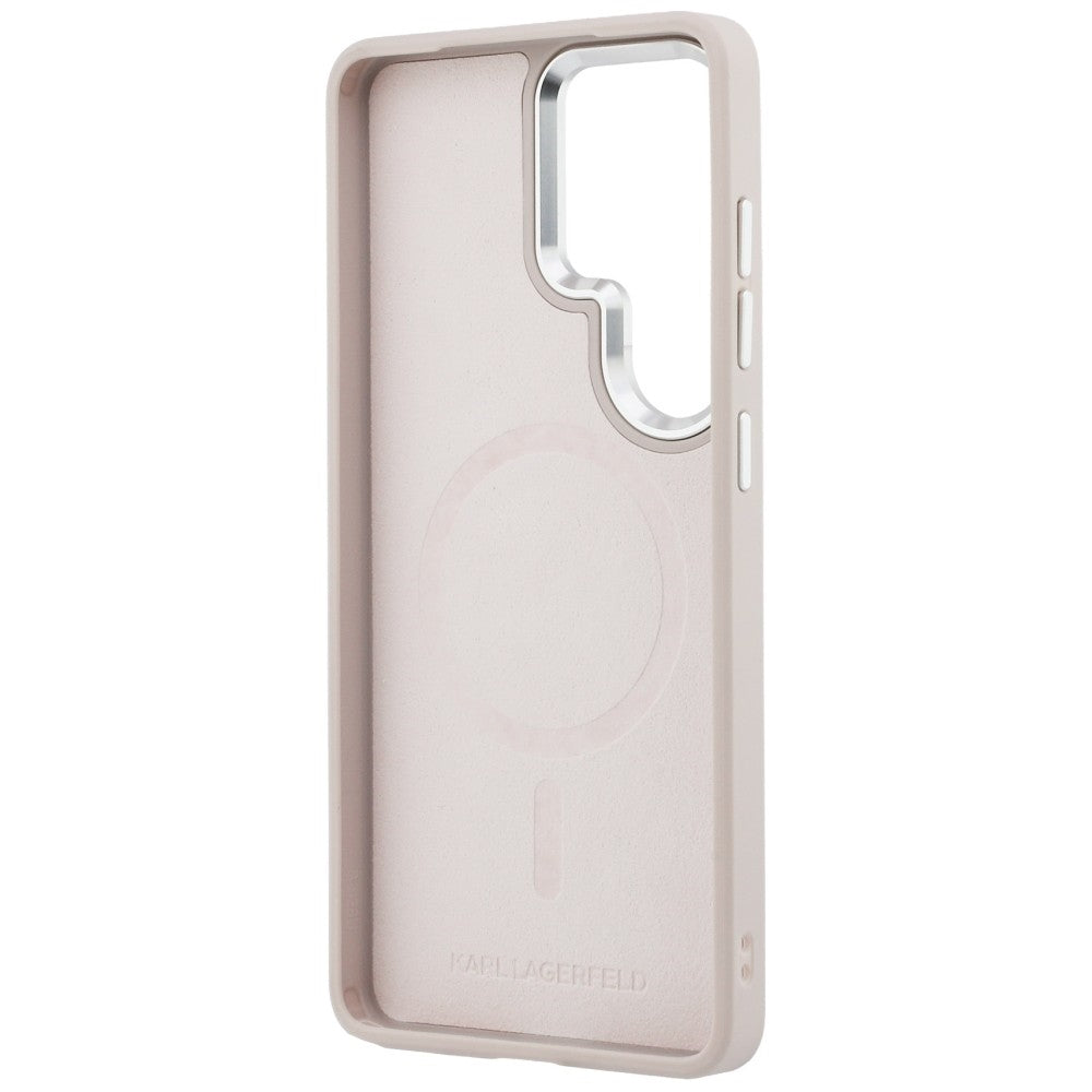 Karlo Lagerfeldo reljefinis žiedas RSG Logo MagSafe dėklas, skirtas Samsung Galaxy S26 Ultra – rožinė