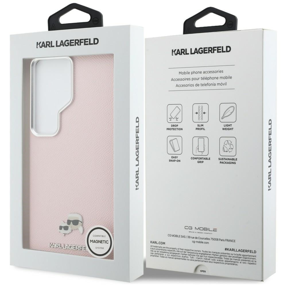 Karl Lagerfeld Saffiano KC Metal Logo MagSafe dėklas skirtas Samsung Galaxy S26 Ultra - rožinė