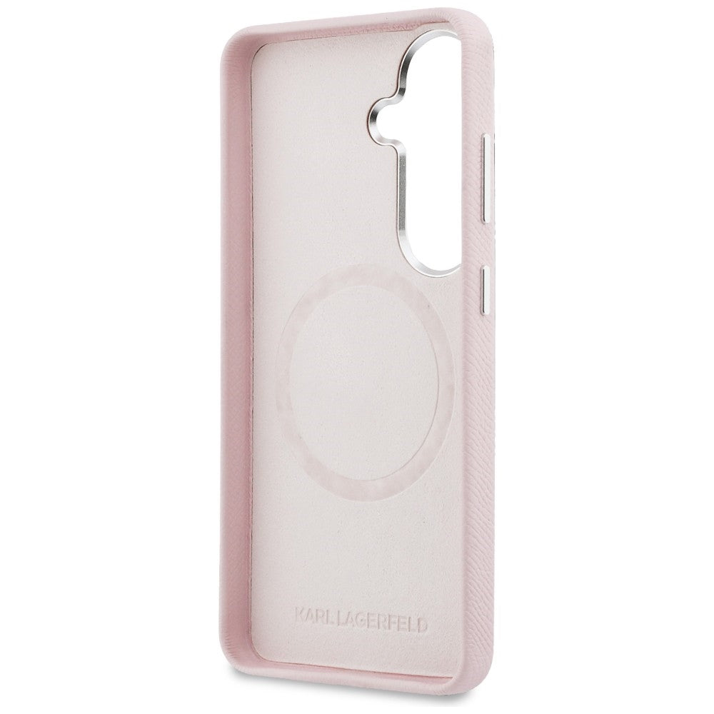 Karl Lagerfeld Saffiano KC Metal Logo MagSafe dėklas skirtas Samsung Galaxy S26+ - rožinė