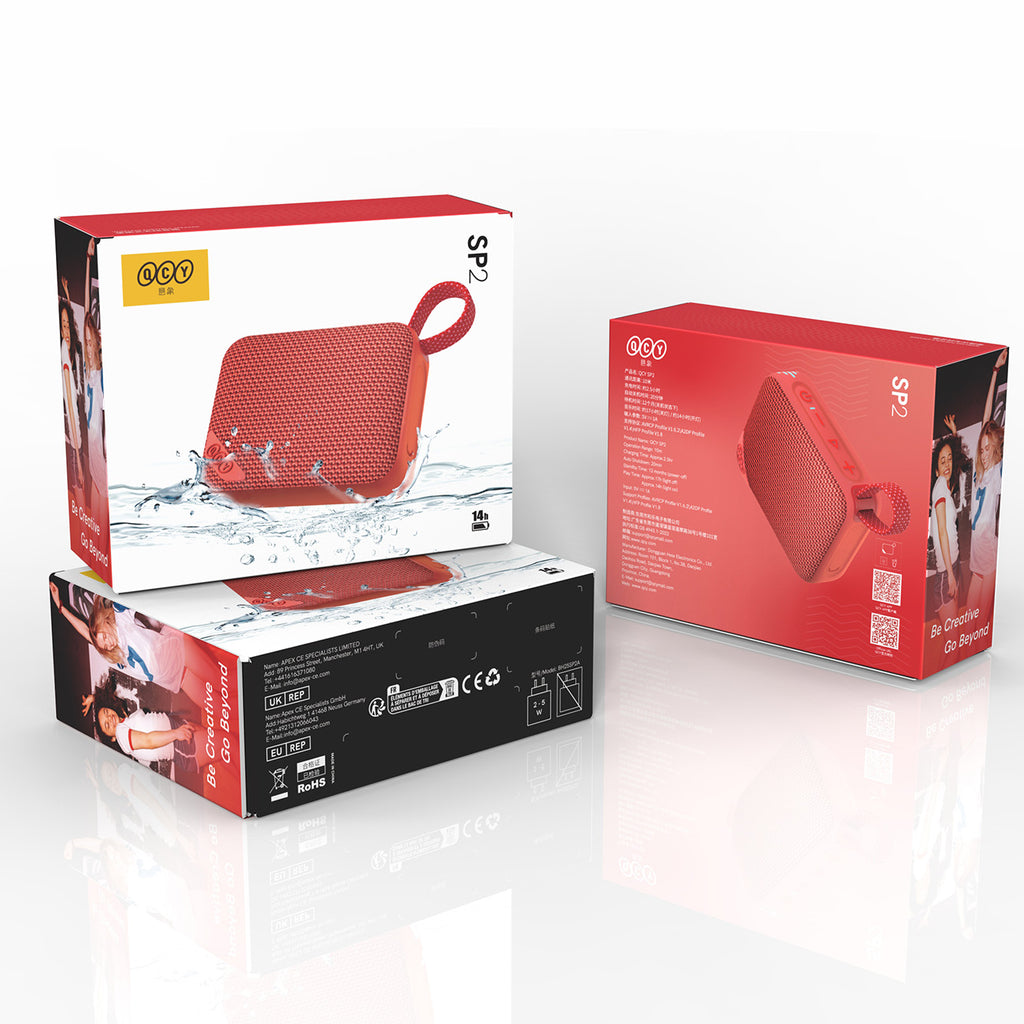 QCY SP2 IP67 Bluetooth garsiakalbis su RGB apšvietimu ir stereo režimu - Raudonas -- Bluetooth Speakers