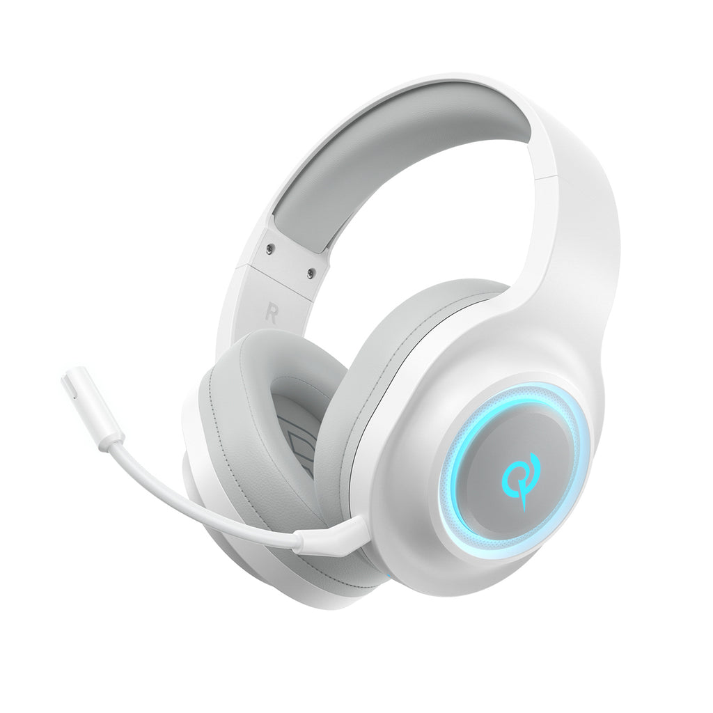 QCY Heroad V200 trijų režimų žaidimų ausinės su 7.1 garsu, 240 val. baterija ir nuimamu mikrofonu – baltos -- Headphones