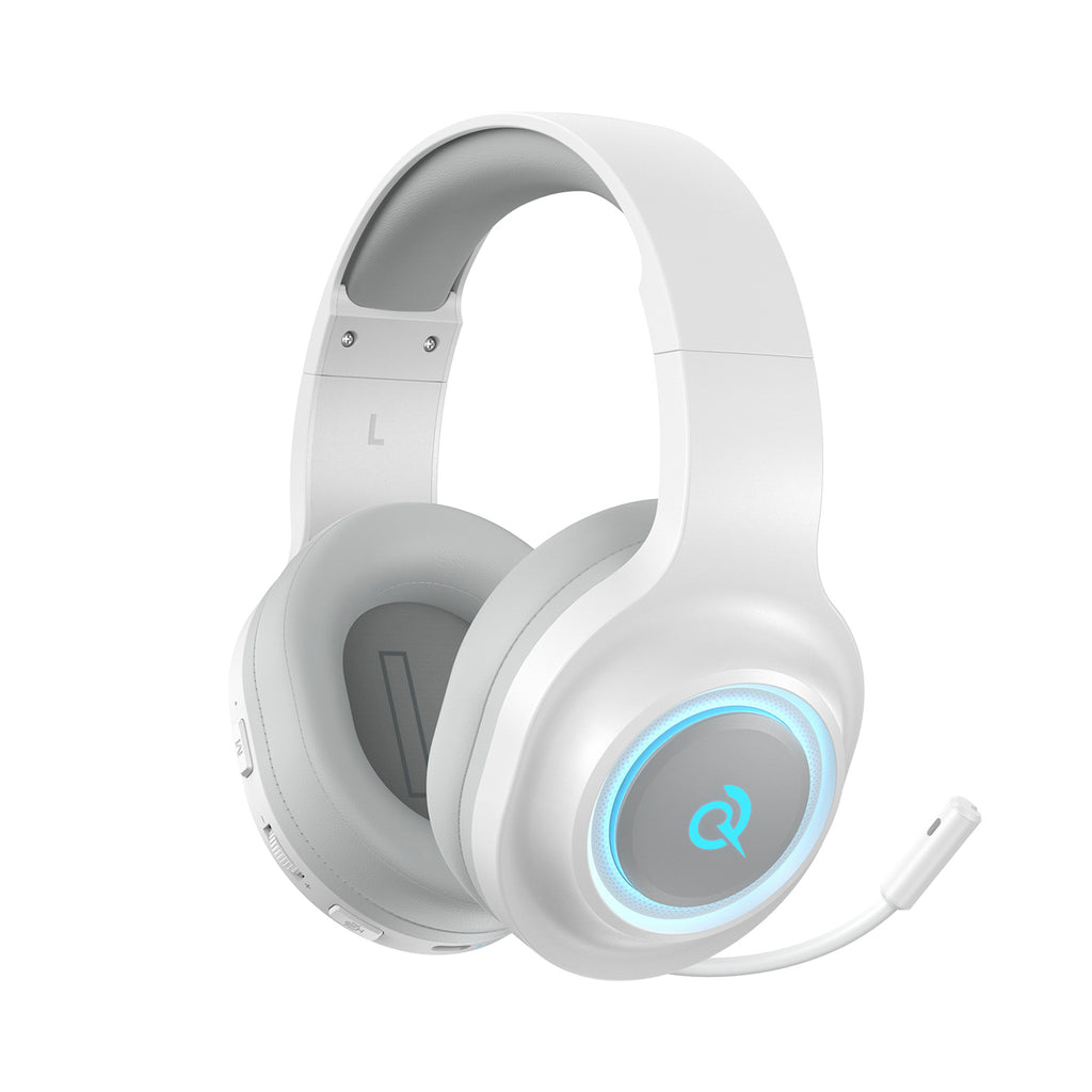 QCY Heroad V200 trijų režimų žaidimų ausinės su 7.1 garsu, 240 val. baterija ir nuimamu mikrofonu – baltos -- Headphones