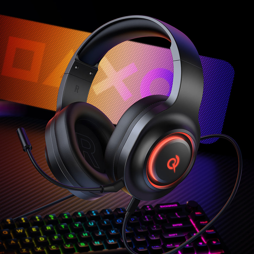 QCY Heroad V200 trijų režimų žaidimų ausinės su 7.1 garsu, 240 val. baterija ir nuimamu mikrofonu – juodos -- Headphones