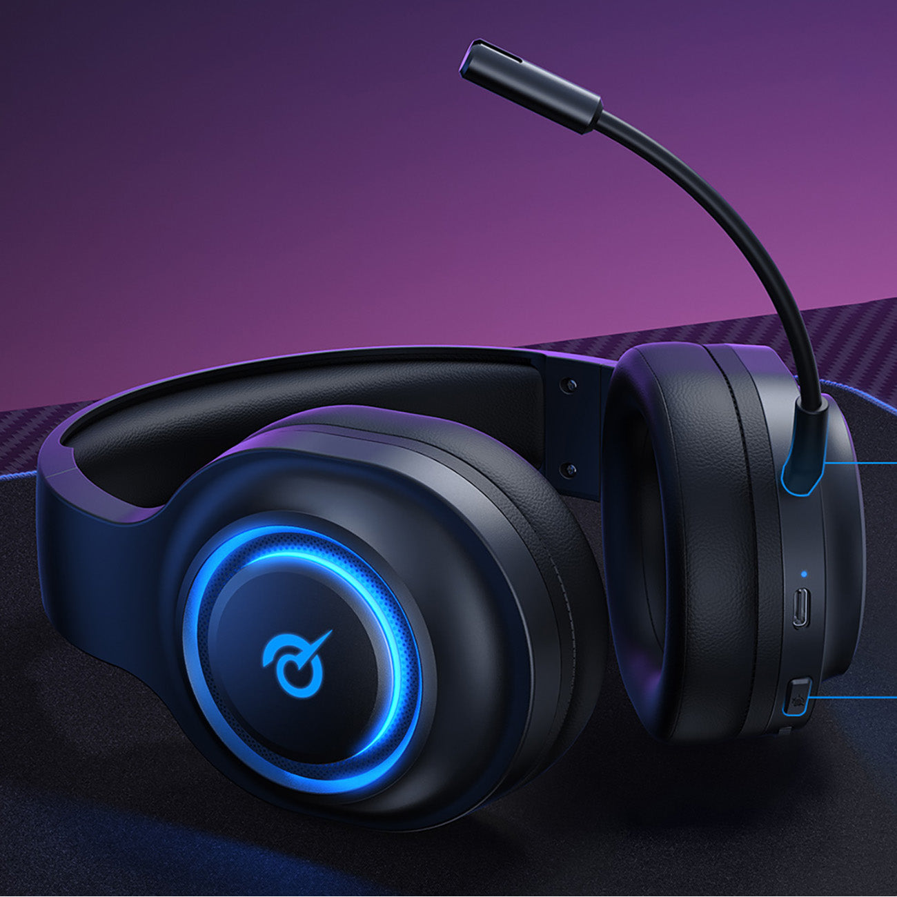 QCY Heroad V200 trijų režimų žaidimų ausinės su 7.1 garsu, 240 val. baterija ir nuimamu mikrofonu – juodos -- Headphones