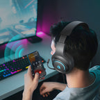 QCY Heroad V200 trijų režimų žaidimų ausinės su 7.1 garsu, 240 val. baterija ir nuimamu mikrofonu – juodos -- Headphones
