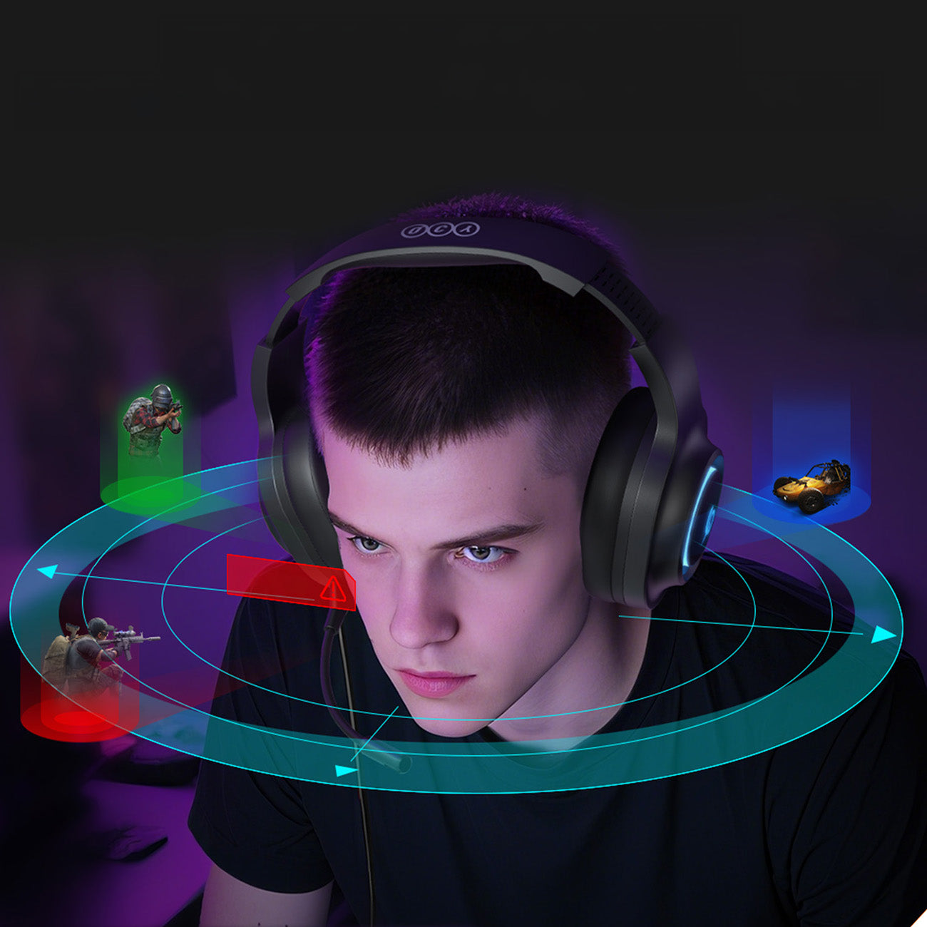 QCY Heroad V200 trijų režimų žaidimų ausinės su 7.1 garsu, 240 val. baterija ir nuimamu mikrofonu – juodos -- Headphones