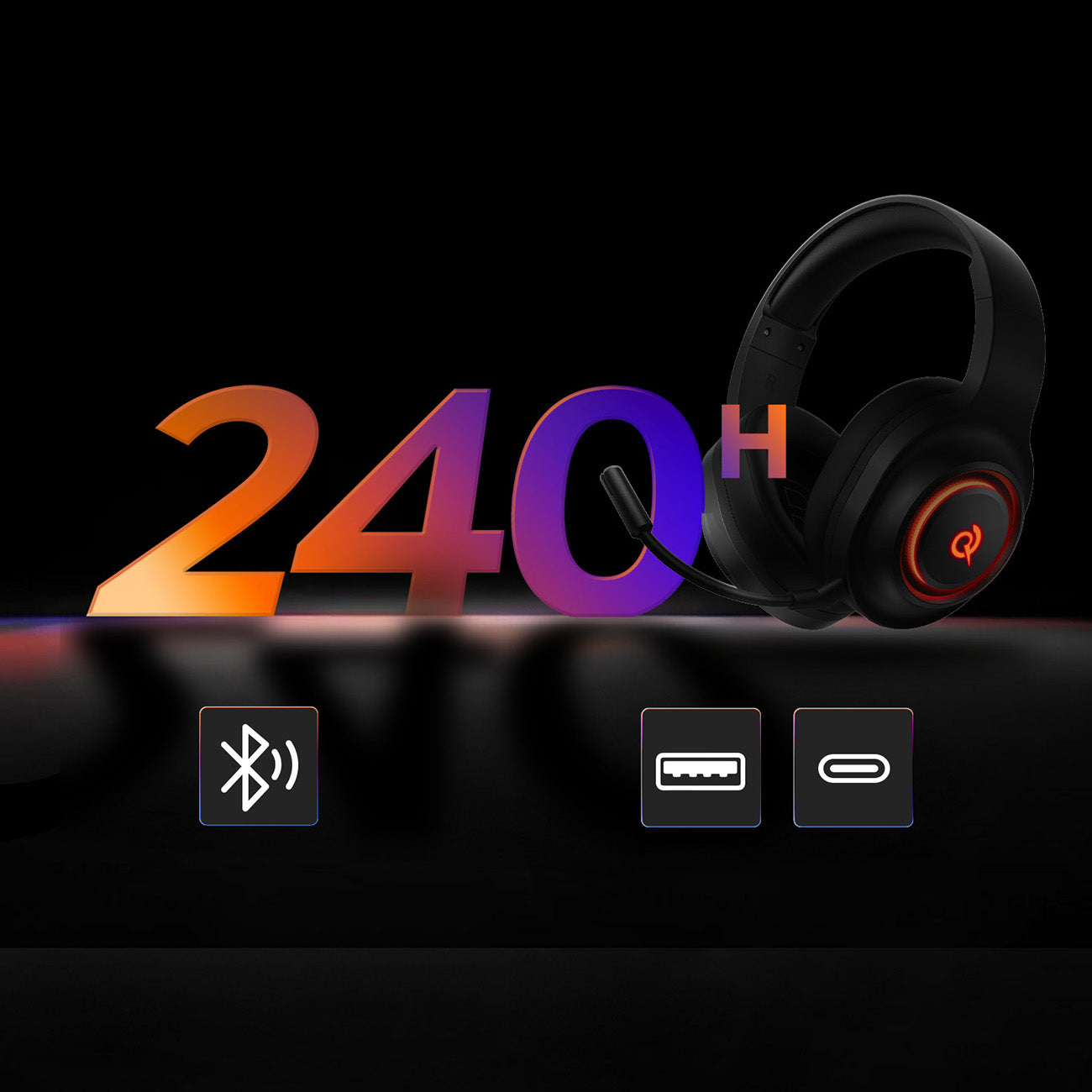 QCY Heroad V200 trijų režimų žaidimų ausinės su 7.1 garsu, 240 val. baterija ir nuimamu mikrofonu – juodos -- Headphones