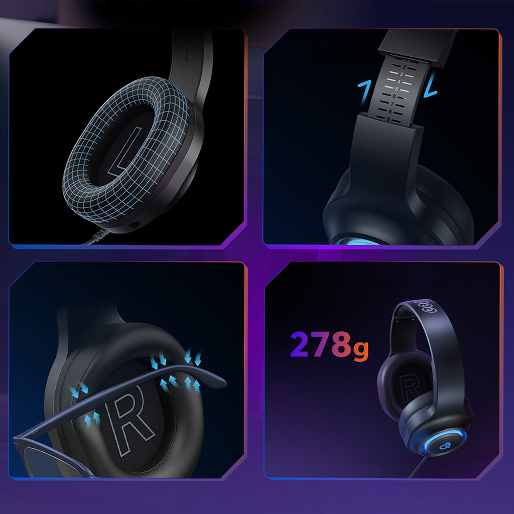 QCY V200 Pro laidinės žaidimų ausinės su 7.1 garsu ir nuimamu mikrofonu – juodos -- Headphones