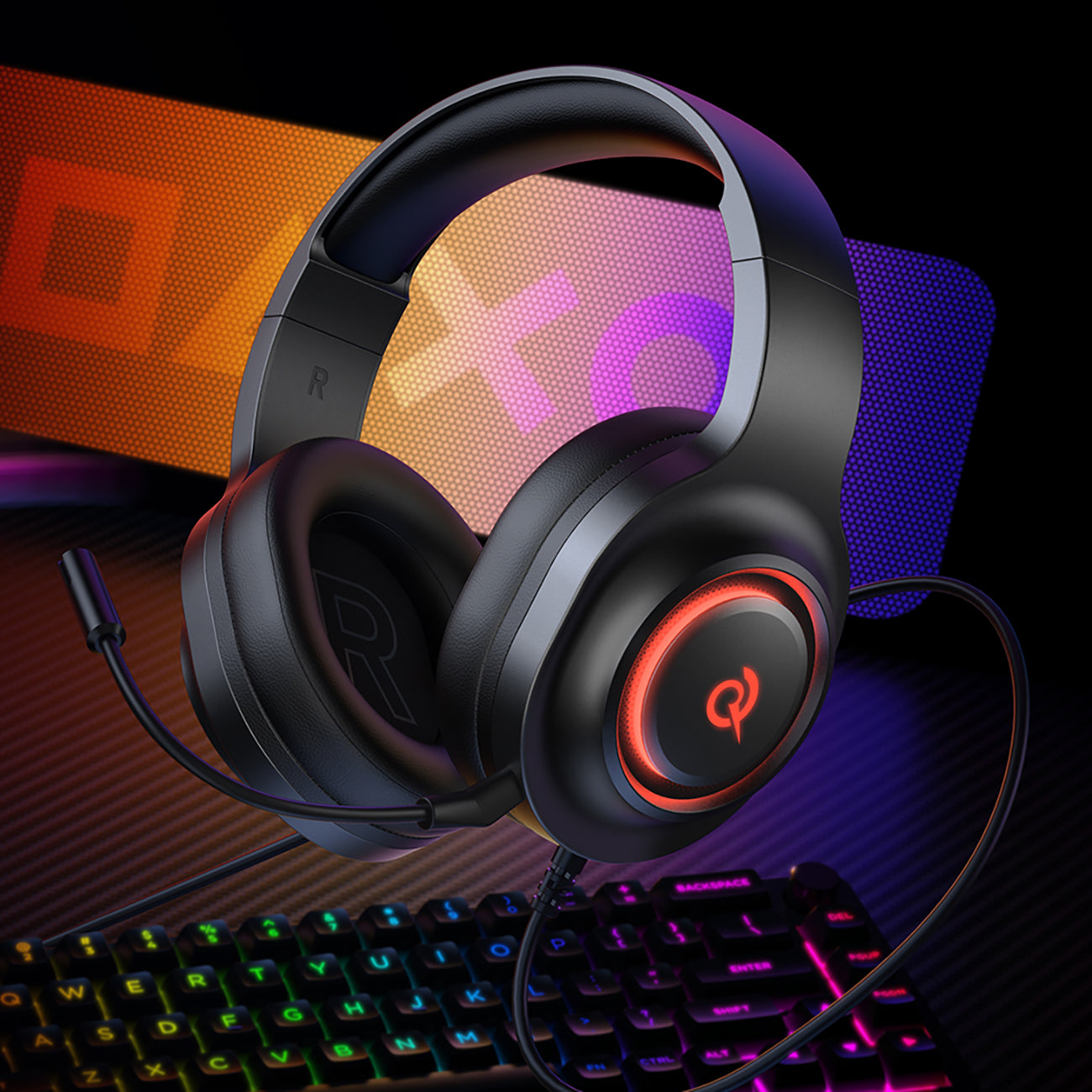 QCY V200 Pro laidinės žaidimų ausinės su 7.1 garsu ir nuimamu mikrofonu – juodos -- Headphones