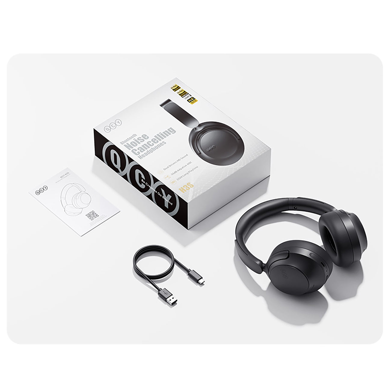 QCY H3S belaidės ant ausų ausinės su LDAC ir ANC triukšmo slopinimu – juoda -- Headphones